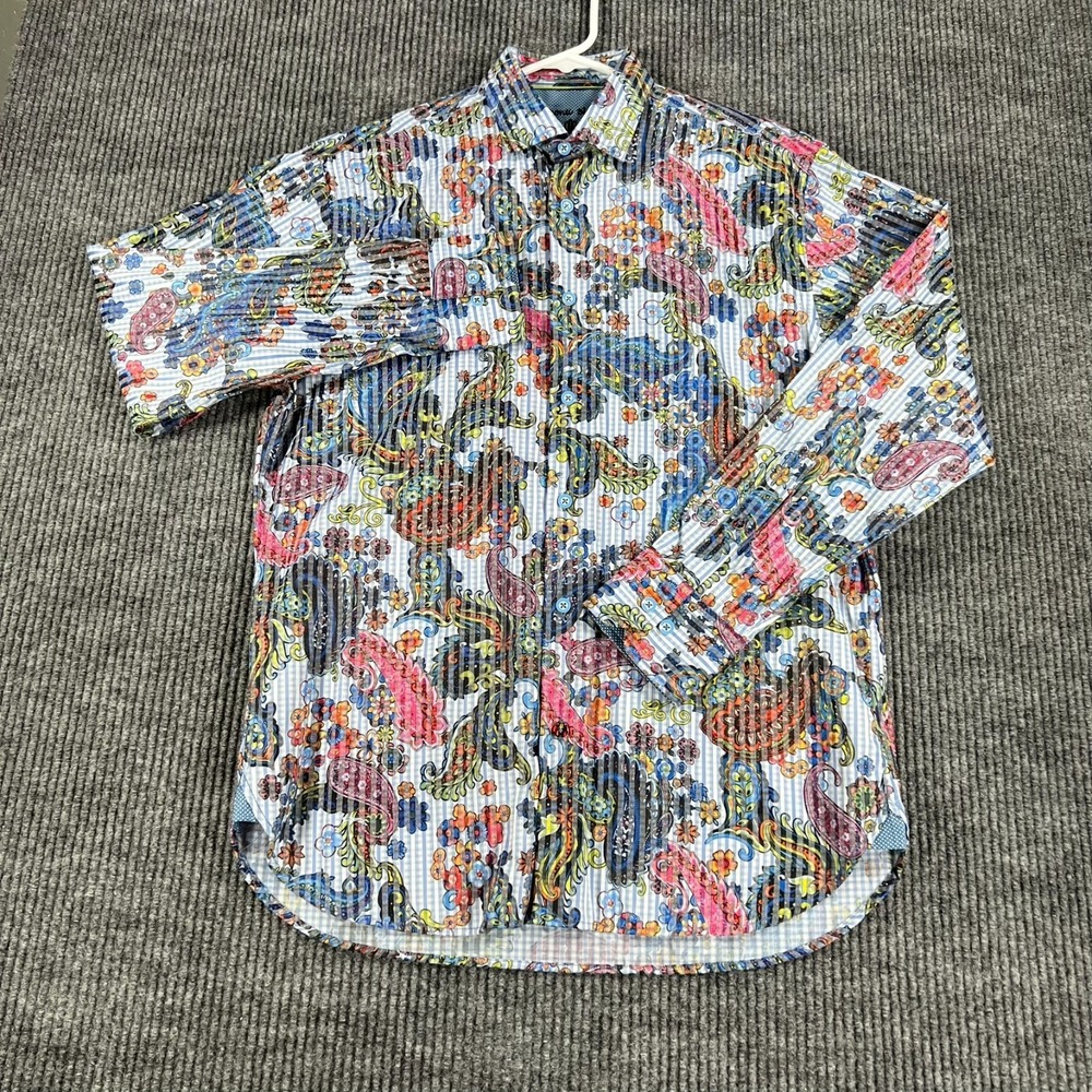 Visconti Black Shirt Mens Small Blue Paisley Striped Long Sleeve Button Up - Picture 4 of 15